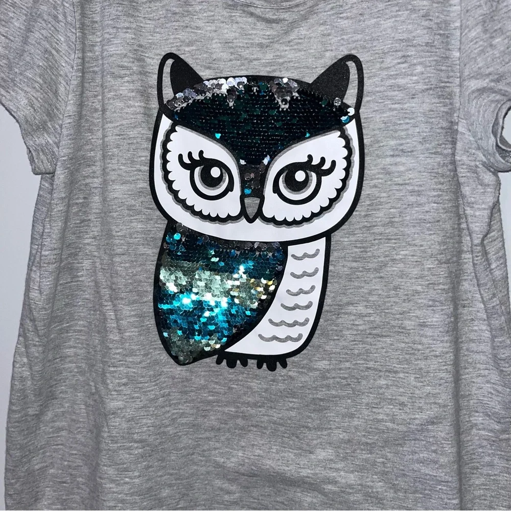 Gray T-Shirt with Sequin Owl Design